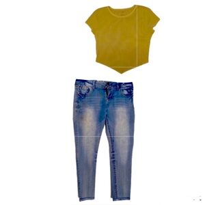 Set Wall Flower Jeans Skinny Low Rise Mid Wash Blue Jr 15 & Arizona Crop Top XL